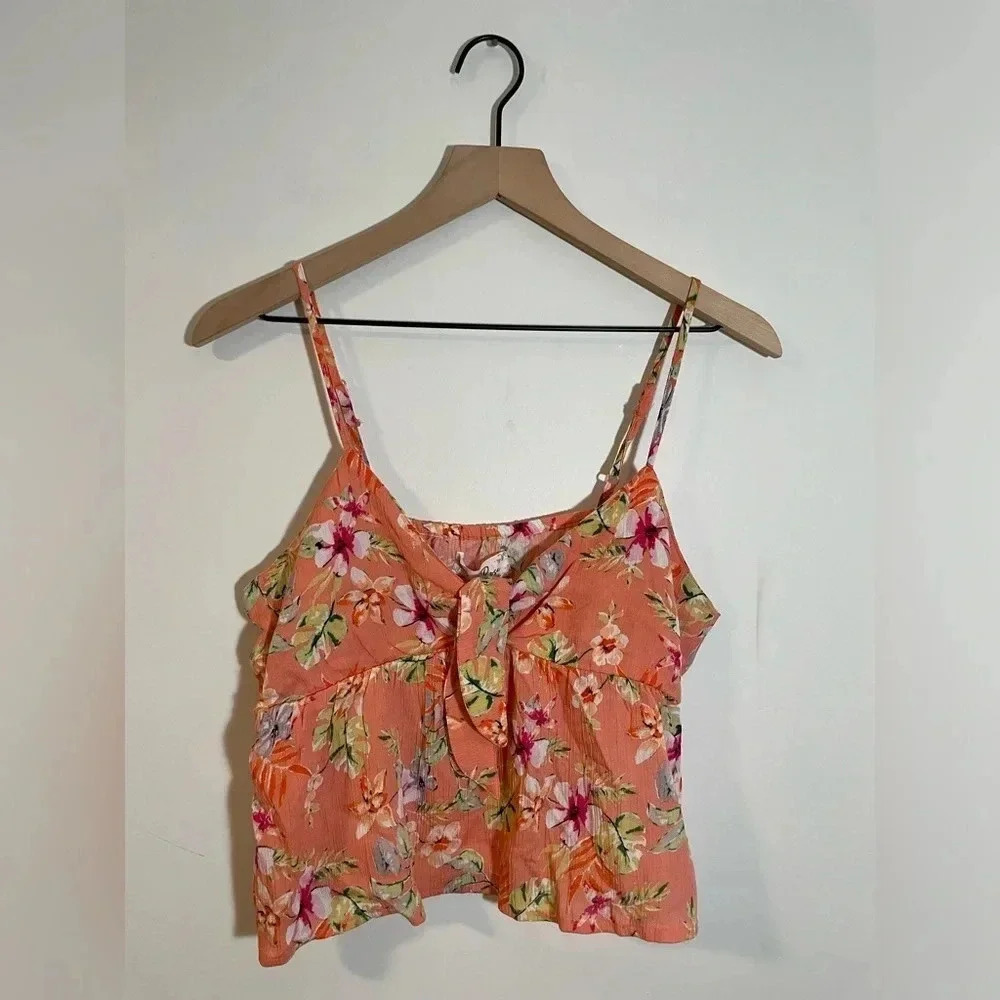 NWT Pink Rose Floral Spaghetti Strap Crop Top, Pink/Salmon Color Large Boho Chic